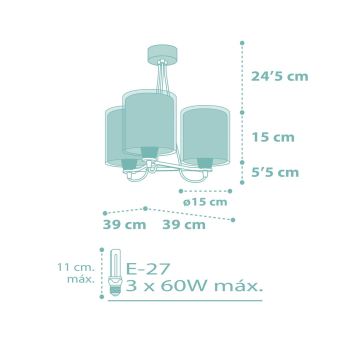 Dalber 41007H - Lámpara colgante infantil DOTS 3xE27/60W/230V