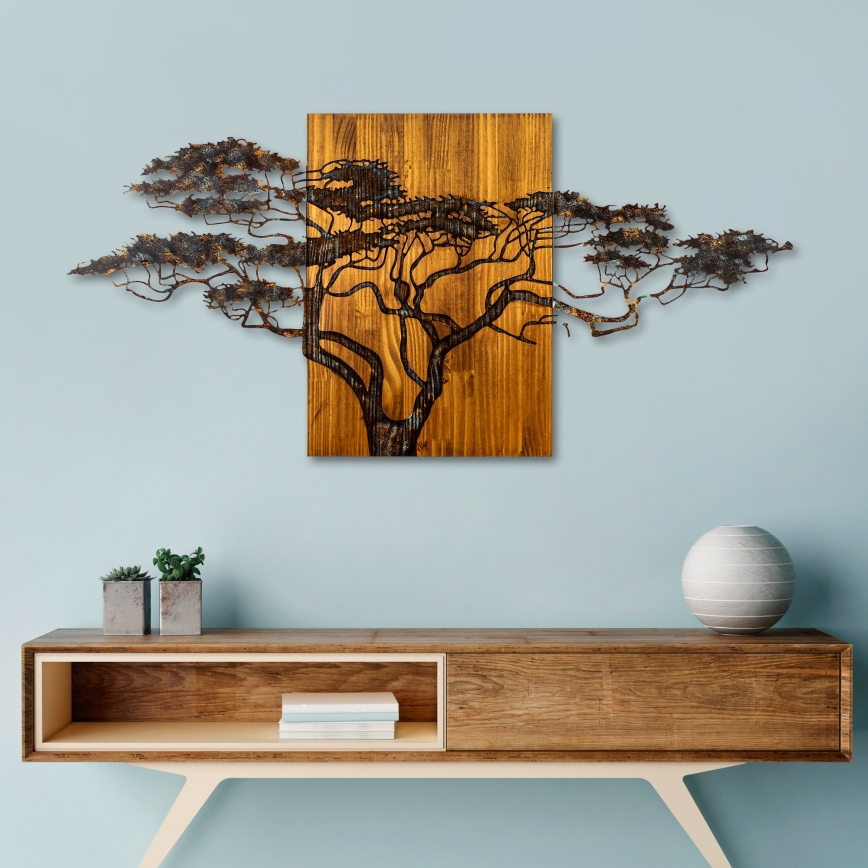 Decoración de pared 144x70 cm árbol madera/metal