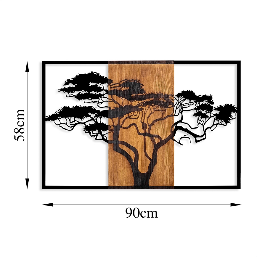 Decoración de pared 90x58 cm árbol madera/metal