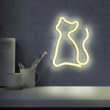 Decoración de pared LED de neón CAT LED/3W/3 pilas AAA amarillo