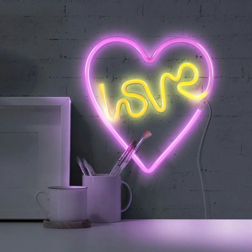 Decoración de pared LED de neón LOVE LED/3W/3 pilas AAA rosa