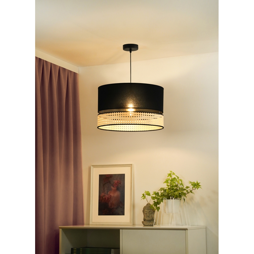 Duolla - Lámpara colgante DOUBLE RATTAN 1xE27/15W/230V negro/beige