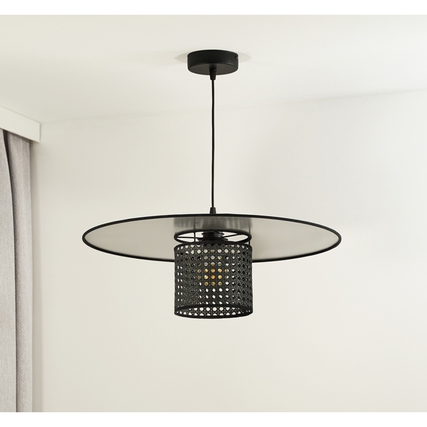 Duolla - Lámpara colgante TOKYO RATTAN 1xE27/15W/230V negro/plata