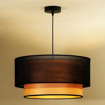 Duolla - Lámpara colgante WOOD BOHO 1xE27/15W/230V negro/beige