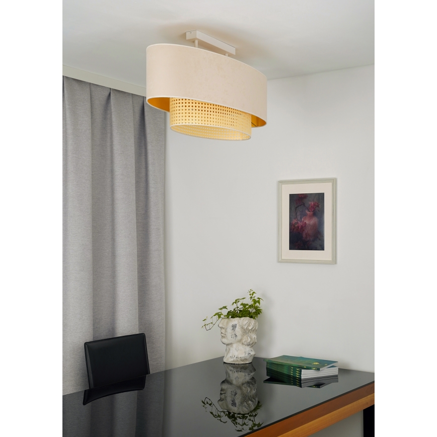 Duolla - Lámpara de techo DOUBLE OVAL RATTAN 2xE27/15W/230V color crema/ratán