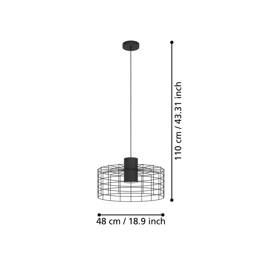 Eglo - Lámpara colgante 1xE27/40W/230V diá. 48 cm negro