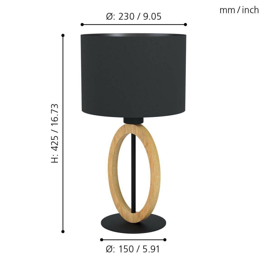 Eglo 56165 - Lámpara de mesa BASILDON 1xE27/40W/230V negro/marrón