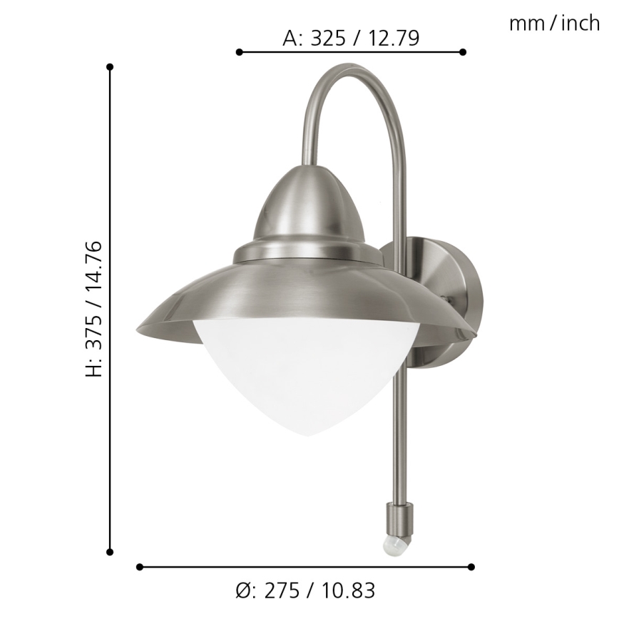 Eglo - Aplique exterior con sensor 1xE27/60W IP44