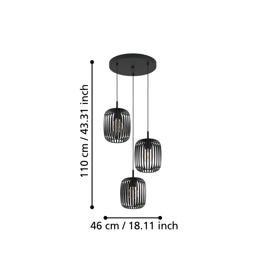 Eglo - Lámpara colgante 3xE27/40W/230V negro