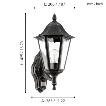 Eglo - Aplique exterior con sensor 1xE27/60W/230V IP44