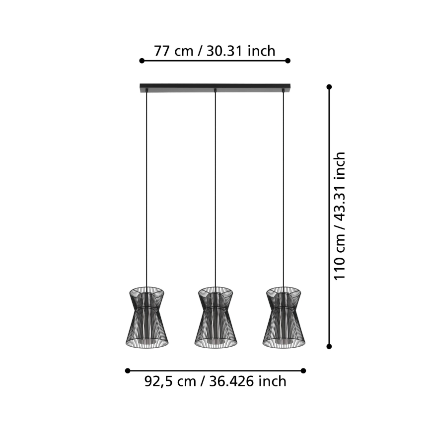 Eglo - Lámpara colgante 3xE27/40W/230V negro