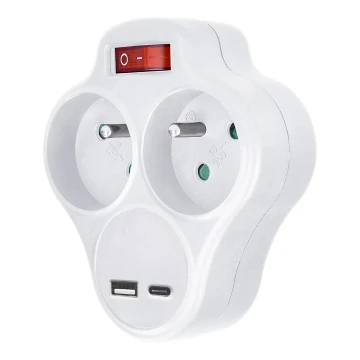 Enchufe hembra con USB A+C charger y interruptor 2x10A blanco