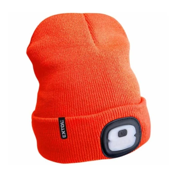 Extol - Gorra con linterna frontal y carga USB 250 mAh naranja neón talla UNI