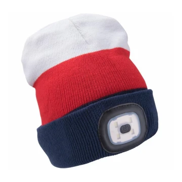 Extol - Gorra con linterna frontal y carga USB 300 mAh blanco/rojo/azul talla: blanco/rojo/azul UNI
