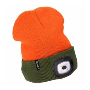 Extol - Gorra con linterna frontal y carga USB 300 mAh naranja/verde talla UNI