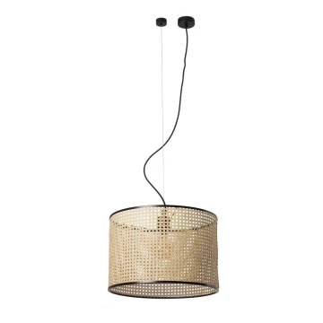 FARO 64314-49 - Lámpara de araña con cable MAMBO 1xE27/15W/230V 45 cm de diámetro ratán/negro