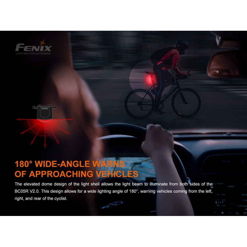 Fenix BC05RV20 - Luz de bicicleta recargable LED LED/USB IP66 15 lm 120 h