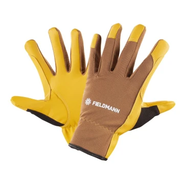 Fieldmann - Guantes de trabajo amarillo/marrón