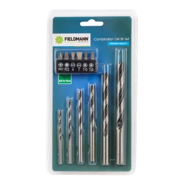 Fieldmann - Juego de brocas para madera + puntas 12 piezas cromo