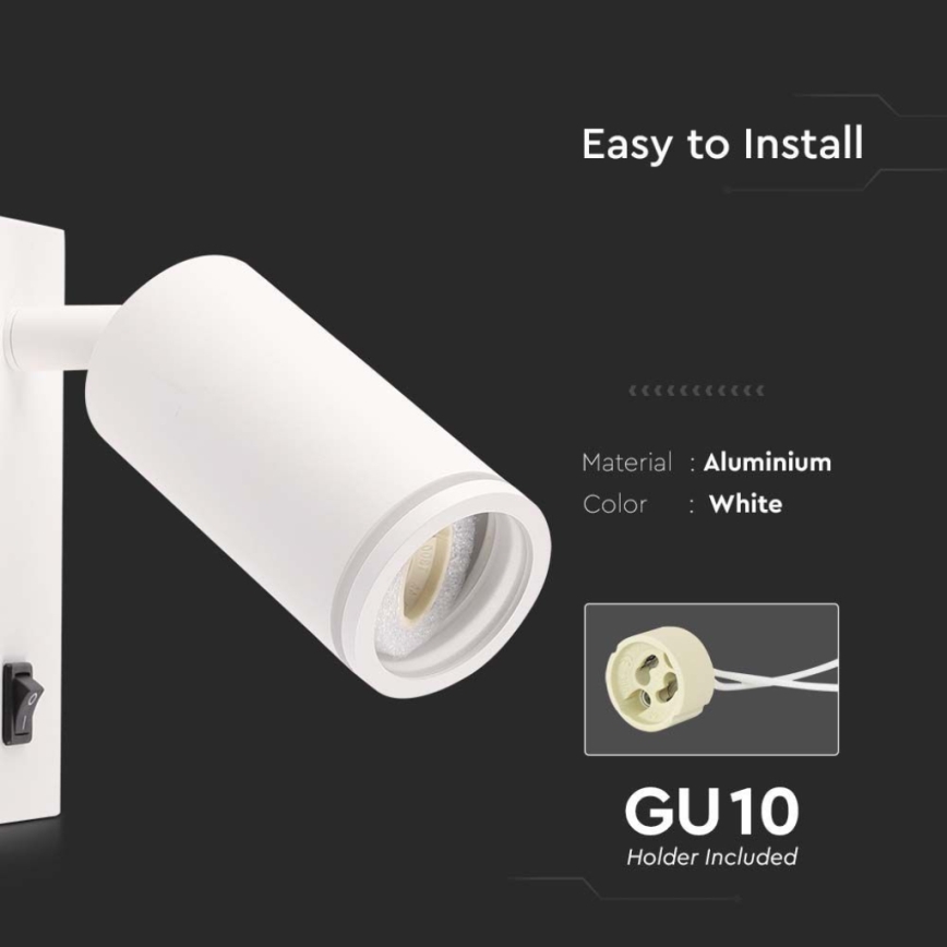 Foco de pared con interruptor 1xGU10/35W/230V blanco+