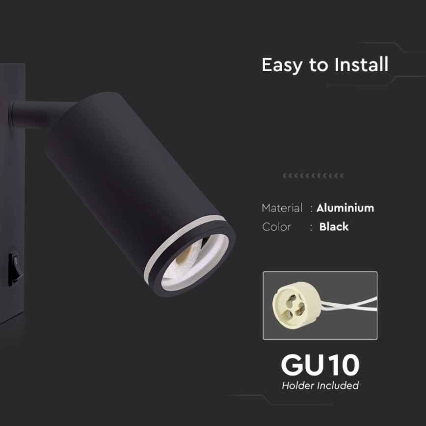 Foco de pared con interruptor 1xGU10/35W/230V negro