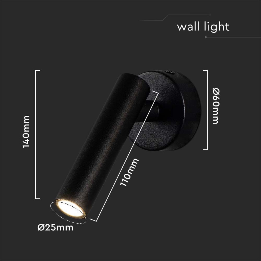 Foco de pared LED LED/2W/230V 3000K negro