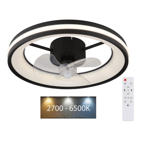Globo - Plafón LED regulable con ventilador LED/30W/230V 2700-6500K negro + control remoto