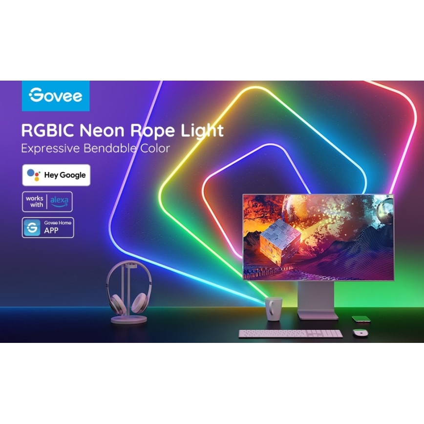 Govee - Neon SMART Tira LED plegable RGBIC 2m Wi-Fi IP67