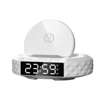 Reloj despertador con pantalla LCD y inalámbrico Qi con cargador 27W/9V blanco