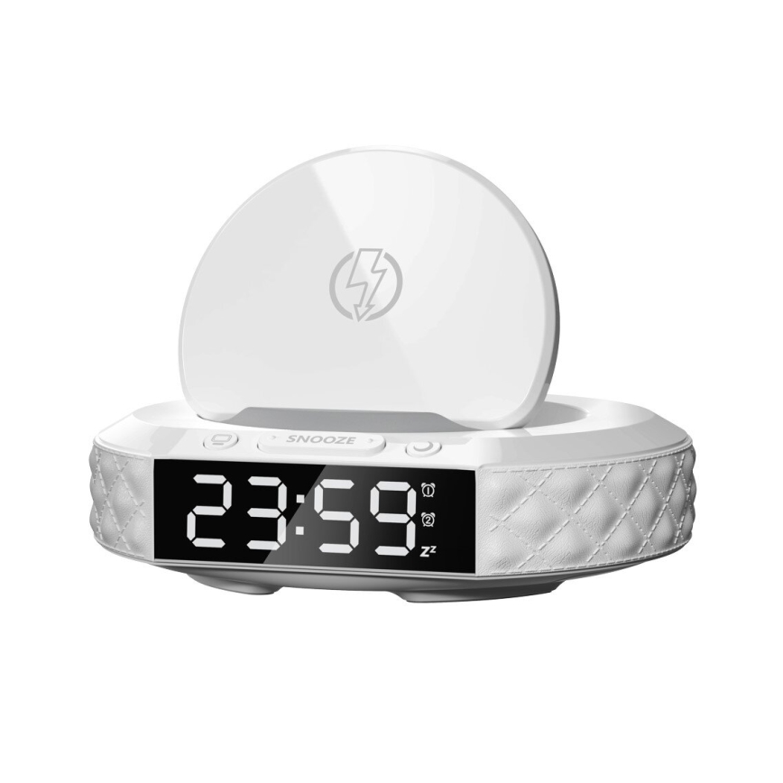 Reloj despertador con pantalla LCD y inalámbrico Qi con cargador 27W/9V blanco