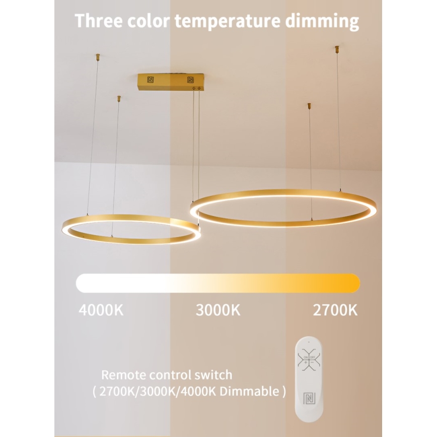 Immax NEO 07218L - Lámpara de araña LED regulable FINO LED/93W/230V 60/80cm dorado Tuya + control remoto