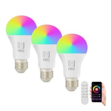 Immax NEO 07712CDO - JUEGO 3x LED RGB+CCT Bombilla regulable E27/9W/230V Wi-Fi Tuya + mando a distancia