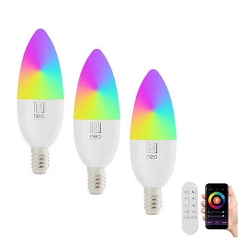 Immax NEO 07716CDO - JUEGO 3x LED RGB+CCT Bombilla regulable E14/6W/230V Wi-Fi Tuya + mando a distancia