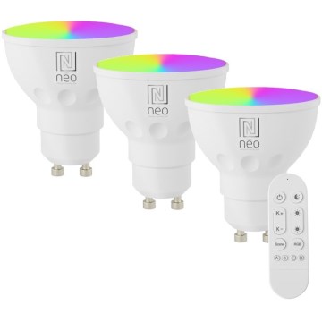 Immax NEO 07724CDO - SET 3x LED RGB+CCT Bombilla regulable GU10/6W/230V 2700-6500K Wi-Fi Tuya + control remoto