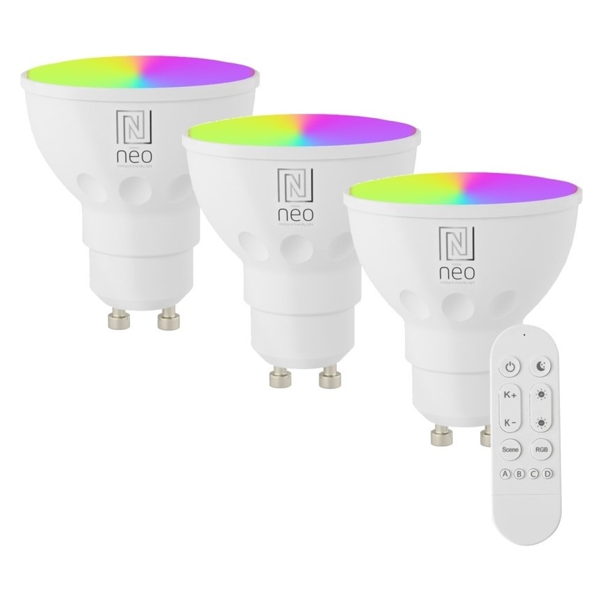 Immax NEO 07724CDO - SET 3x LED RGB+CCT Bombilla regulable GU10/6W/230V 2700-6500K Wi-Fi Tuya + control remoto