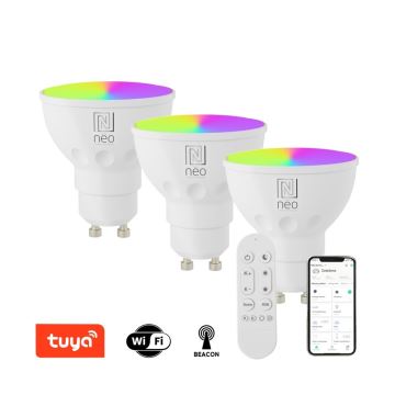 Immax NEO 07724CDO - SET 3x LED RGB+CCT Bombilla regulable GU10/6W/230V 2700-6500K Wi-Fi Tuya + control remoto