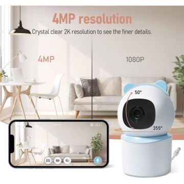 Immax NEO 07788L - Cámara inteligente con sensor 355° 50° P/T 4MP Wi-Fi Tuya azul