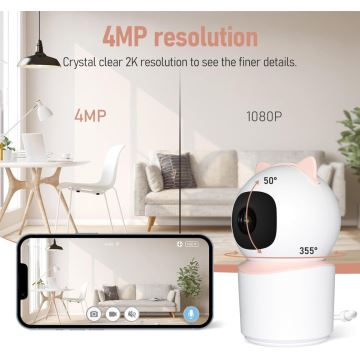 Immax NEO 07789L - Cámara inteligente con sensor 355° 50° P/T 4MP Wi-Fi Tuya rosa