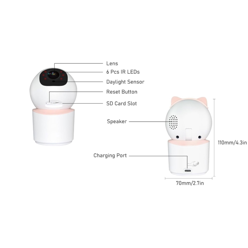 Immax NEO 07789L - Cámara inteligente con sensor 355° 50° P/T 4MP Wi-Fi Tuya rosa