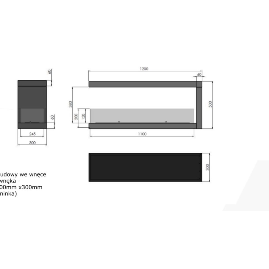 InFire - Chimenea de esquina BIO 120x50 cm 3kW bifacial