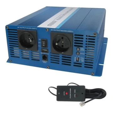 Inversor de tensión 2000W/24V/230V + mando a distancia con cable