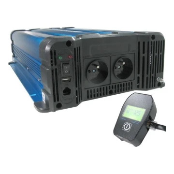 Inversor de tensión 3000W/24V/230V + mando a distancia con cable