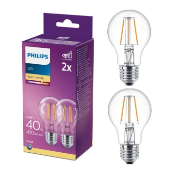 JUEGO 2x Bombilla LED VINTAGE Philips A60 E27/4,3W/230V 2700K