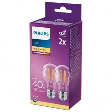 JUEGO 2x Bombilla LED VINTAGE Philips A60 E27/4,3W/230V 2700K