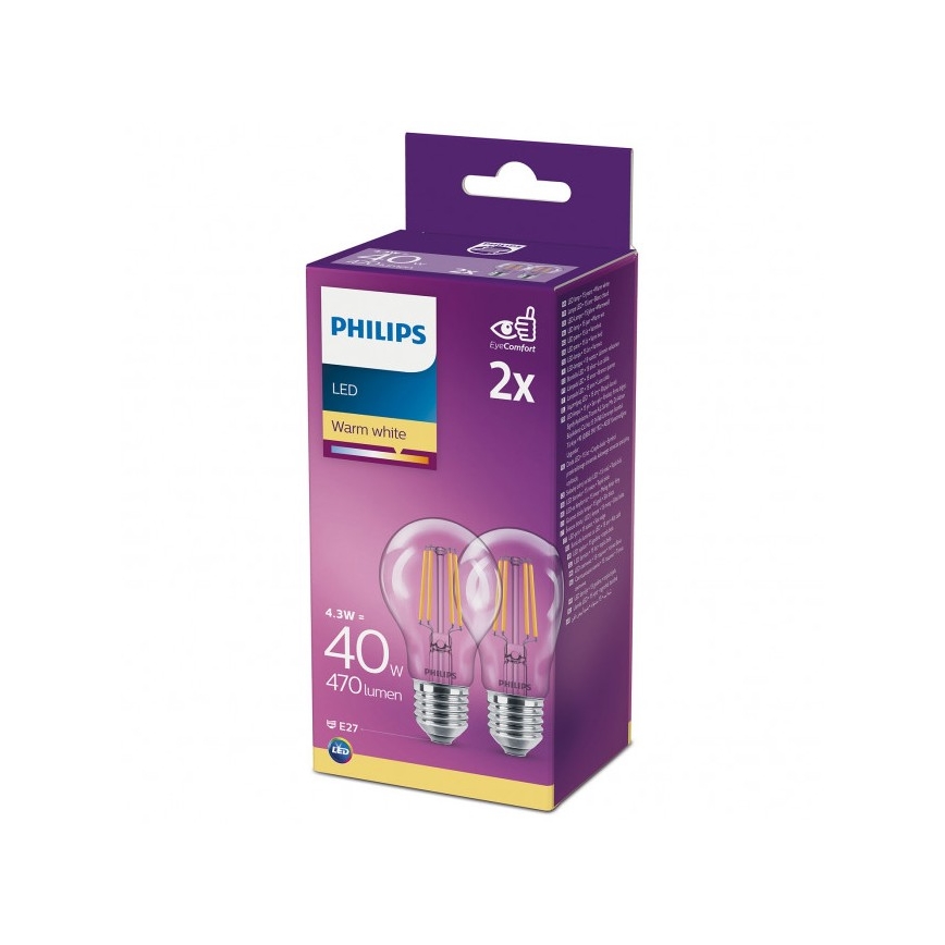 JUEGO 2x Bombilla LED VINTAGE Philips A60 E27/4,3W/230V 2700K