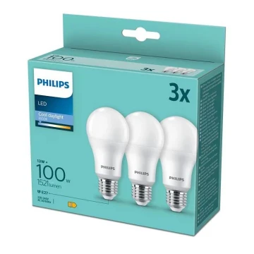 JUEGO 3x Bombilla LED Philips A67 E27/13W/230V 6500K