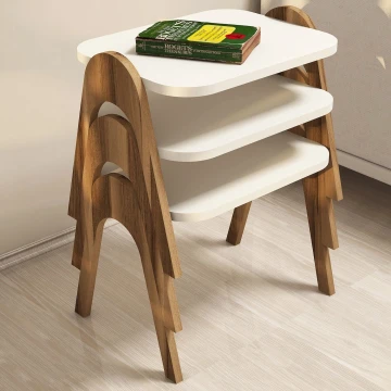 JUEGO 3x Mesa plegable PARIS crema/marrón