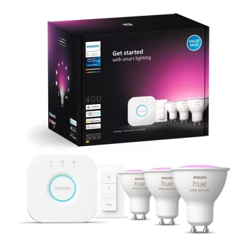 Kit básico Philips Hue WHITE AND COLOR AMBIANCE 3xGU10/4,2W/230V 2000-6500K + dispositivo de interconexión