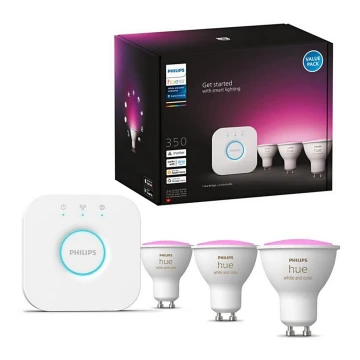 Kit básico Philips Hue WHITE AND COLOR AMBIANCE 3xGU10/5,7W/230V 2000-6500K + dispositivo de interconexión