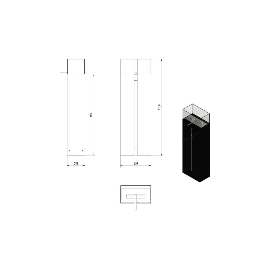 Kratki - Chimenea BIO 113,6x35,9 cm 2kW negro